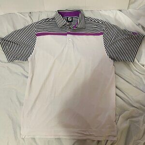 Mens M Footjoy Althletic Fit Polo Shirt White Short Sleeve Up Montclair CC Logo
